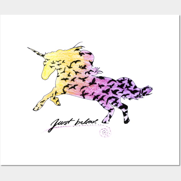 Just believe ombre unicorn art print Wall Art by BalumbaArt